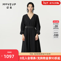 幻走(MOVEUP)【商场同款】2024春季新款V领口袋设计师气质连衣裙 黑色