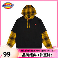 Dickies 帝客 假两件卫衣男女同款秋季印花格子休闲上衣DK009564 黑色 M