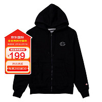 Champion 美版男女同款秋冬加绒加厚连帽外套刺绣拉链开衫重磅卫衣新年 黑色S4963549320003