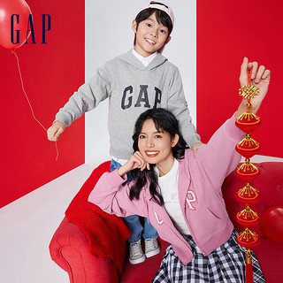 Gap男童2024春季经典字母logo连帽卫衣儿童装套头上衣400075 灰色 130cm(S)亚洲尺码