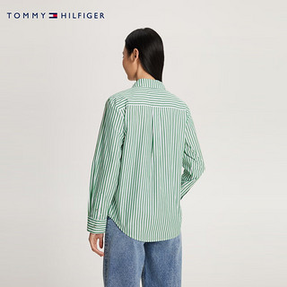 TOMMY HILFIGER24春季女装复古休闲竖条纹合身版长袖衬衫XW0XW02994 绿白条纹0CD 38（L）