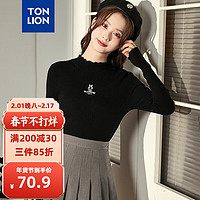 唐狮 TONLION春秋飞天小女警毛织半高领木耳边长袖打底衫 黑色 L