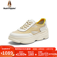 暇步士（Hush Puppies）老爹鞋女士运动休闲网面厚底板鞋HZ927AM4 黄色 36