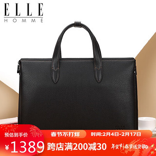 ELLE HOMME 男士商务公文包 轻奢头层牛皮手提包 大容量电脑包男包EA188215810黑色