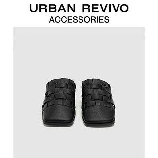 URBAN REVIVO2024春季女士假日织平底方头拖鞋UAWS40051 黑色 39