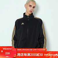 阿迪达斯 adidas夹克男秋冬运动外套经典三条纹防风运动服 黑/金 3XL 