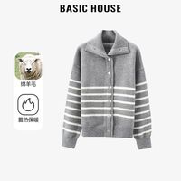 BASICHOUSE 百家好 Basic House/百家好条纹绵羊毛针织毛衣开衫女秋冬休闲时尚宽松