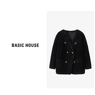 BASICHOUSE 百家好 Basic House/百家好纯绵羊毛大衣外套女秋冬款软糯时尚气质保暖