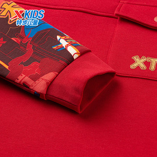 特步（XTEP）童装男童红色卫衣假两件工装口袋儿童新年拜年服 宝钻红 150cm