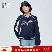 Gap女装春季2024新款LOGO学院风短款棒球领夹克活力外套888453 海军蓝 1
