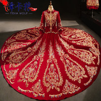 泽卡狼（ZEKALANG）高档轻奢秀禾服新娘2023结婚礼服感中式婚纱嫁衣重工龙凤褂 N-048 L