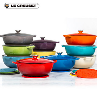 酷彩（Le Creuset）法国珐琅铸铁锅24cm深烧炖锅煎炒妈咪锅 1cm 24厘米深烧锅雪纺粉