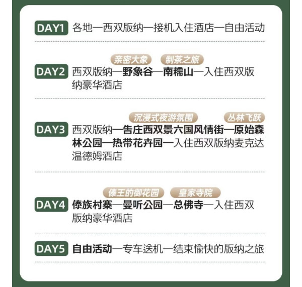 2大送1小折合2k出头/人，独立成团包车游！云南西双版纳5天4晚私家团（含4晚住宿+专车出行+接送机等）