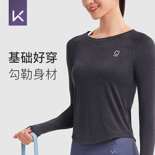 Keep运动上衣女速干轻薄瑜伽服长袖运动T恤瑜修身训练紧身长袖秋 深灰色 L