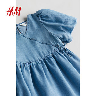 H&M2024春季童装女童泡泡袖连衣裙1211800 牛仔蓝 90/52