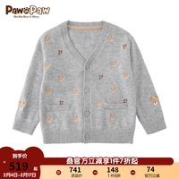 PawinPaw卡通小熊童装2024年春季男宝宝棉羊毛学院风针织开衫 M/Grey麻灰色/18 090