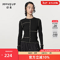 幻走（MOVEUP）2024春季.FUN系列圆领显瘦撞色分割设计短款T恤女 黑色  M