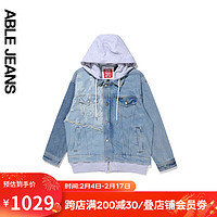 ABLE JEANS 中国想象玉落青龙系列解构拼接假两件运动牛仔夹克 天晴蓝 XL