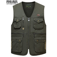 烈焰战队 马甲 男士中年2022秋冬户外双层多口袋钓鱼马甲 摄影导演工装马夹 中老年时尚休闲坎肩 军绿色（202款） L