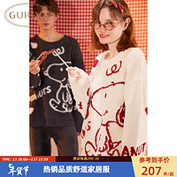 果壳（Gukoo）睡衣半边绒睡衣女冬史努比新年红色家居服 白色女套 M 