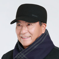 中老年人帽子男士秋冬季老人保暖棒球老头帽中年鸭舌帽毛呢护耳帽 湿红妆 黑色 可调节(56-62CM)