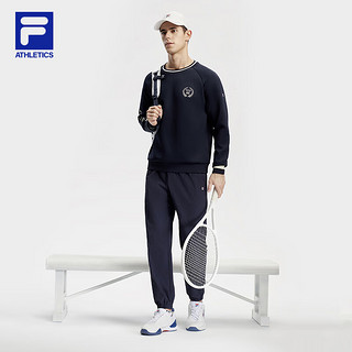 FILA 斐乐男子卫衣2024春季网球运动针织撞色宽松套头衫 RD宝蓝-NV 170/92A/M