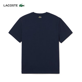 LACOSTE法国鳄鱼男女同款24简约休闲宽松圆领短袖T恤TH6397 166/藏青色 S /170