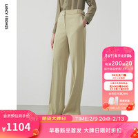 朗姿复古直筒高腰显瘦气质长裤女2024年春季新款时尚高级感休闲裤 卡其绿色