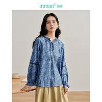 茵曼(INMAN)【商场同款】牛仔印花衬衫2024春季女装新款小立领插肩袖上衣 牛仔蓝 S