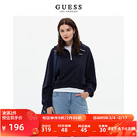 GUESS 盖尔斯 女时尚撞色半拉链套头立领卫衣外套-Q2BQ38R2Q41 G7U8-深蓝色 XL