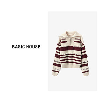 BASICHOUSE 百家好 黑白条纹小香风羊毛针织衫