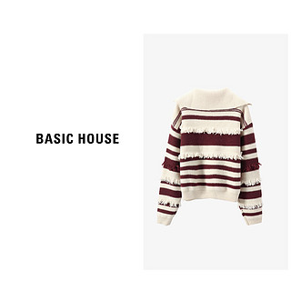 BASICHOUSE 百家好 黑白条纹小香风羊毛针织衫