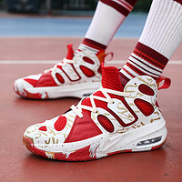 LN 李寜2024新款时尚个性飞织内套高品质实战篮球鞋真气垫橡胶 白红 44
