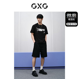 GXG 男装 黑色字母圆领短袖T恤 24年春季GFX14400251 黑色 175/L