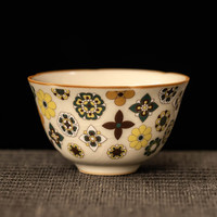 瓷牌茗茶具汝窑茶杯单个家用个人主人杯陶瓷品茗杯功夫茶具泡茶杯 米黄汝窑大唐宝相葵口品茗杯单杯