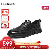 TEENMIX 天美意 皮鞋男日常百搭系带通勤男商务皮鞋2024春3NM01AM4 黑色 40