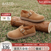 BASTO 百思图 24春季时尚复古休闲勃肯鞋平跟圆头女休闲鞋YB323AM4 驼色 36