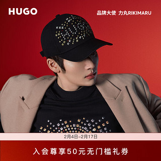 HUGO【大丸家力丸同款】男士2024早春徽标艺术风图案饰钉效果棉质卫衣 001-黑色 EU: