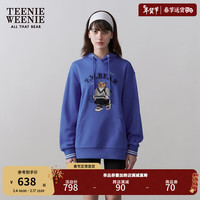 Teenie Weenie小熊2024春季简约休闲学院风宽松连帽卫衣上衣女 蓝色 160/S