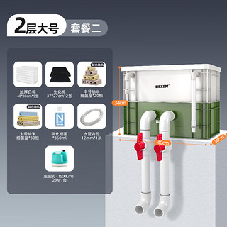 BESSN周转箱过滤箱过滤器滴流盒鱼缸过滤盒外置上滤整套鱼池水循环系统 大号2层【箱体+高效滤材套装+水泵】