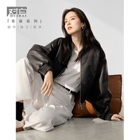 对白 复古美拉德皮衣外套女冬夹棉宽松高级感夹克棒球服