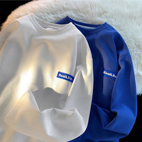 CemraKine 卫衣男女春秋款长袖t恤男装宽松圆领打底衣服男装 白色 4XL 4XL(180-200斤)