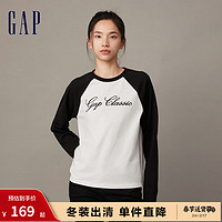 Gap女装冬季2023LOGO纯棉宽松长袖T恤836111运动休闲上衣 黑白拼接 175/96A(XXL)亚洲尺码