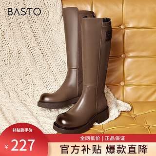 BASTO 百思图 时髦简约街头骑士靴粗跟女长靴TD170DG3