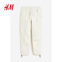 H&M 男装休闲裤多口袋工装裤1106189 白色 170/80A