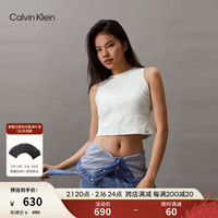 Calvin Klein Jeans24春夏女士简约布标螺纹微弹修身内搭背心T恤J223108 CGA-奶昔白 XS