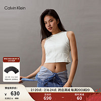 Calvin Klein Jeans24春夏女士简约布标螺纹微弹修身内搭背心T恤J223108 CGA-奶昔白 XS