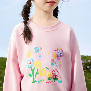 茵曼（INMAN）女童卫衣2024春时尚休闲运动上衣甜美立体花朵套头衫 粉色 110cm