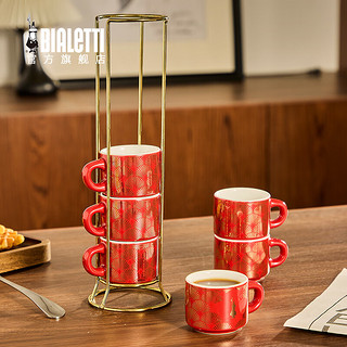 比乐蒂（Bialetti）陶瓷咖啡杯套装 高颜值咖啡杯精致马克杯家用意式摩卡壶浓缩杯 【新年款】红色 6个 70ml