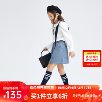 Annil 安奈儿 童装女童牛仔半身裙休闲百搭短裙2024春新 中蓝牛仔 150